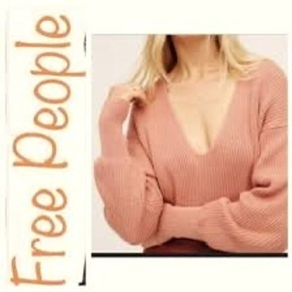 Free People Sweaters - Free People Allure Ribbed V-Neck Pullover Sweater Pink Size L